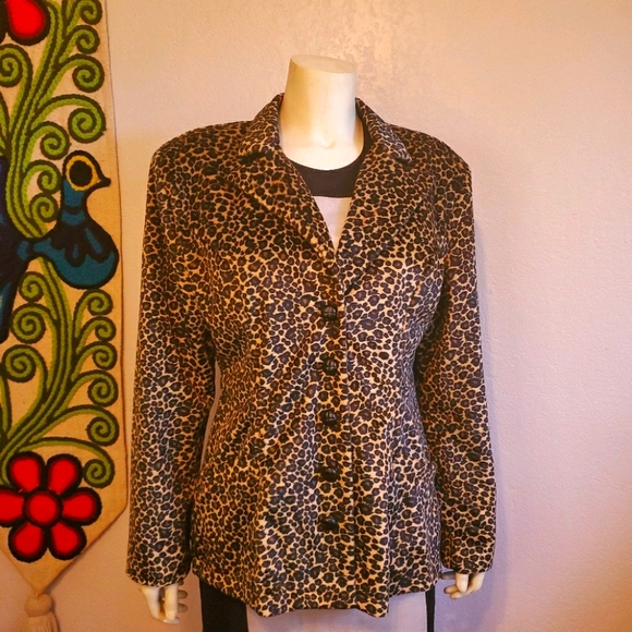 Vintage 90s Velveteen Leopard Cheetah Blazer - Picture 3 of 9